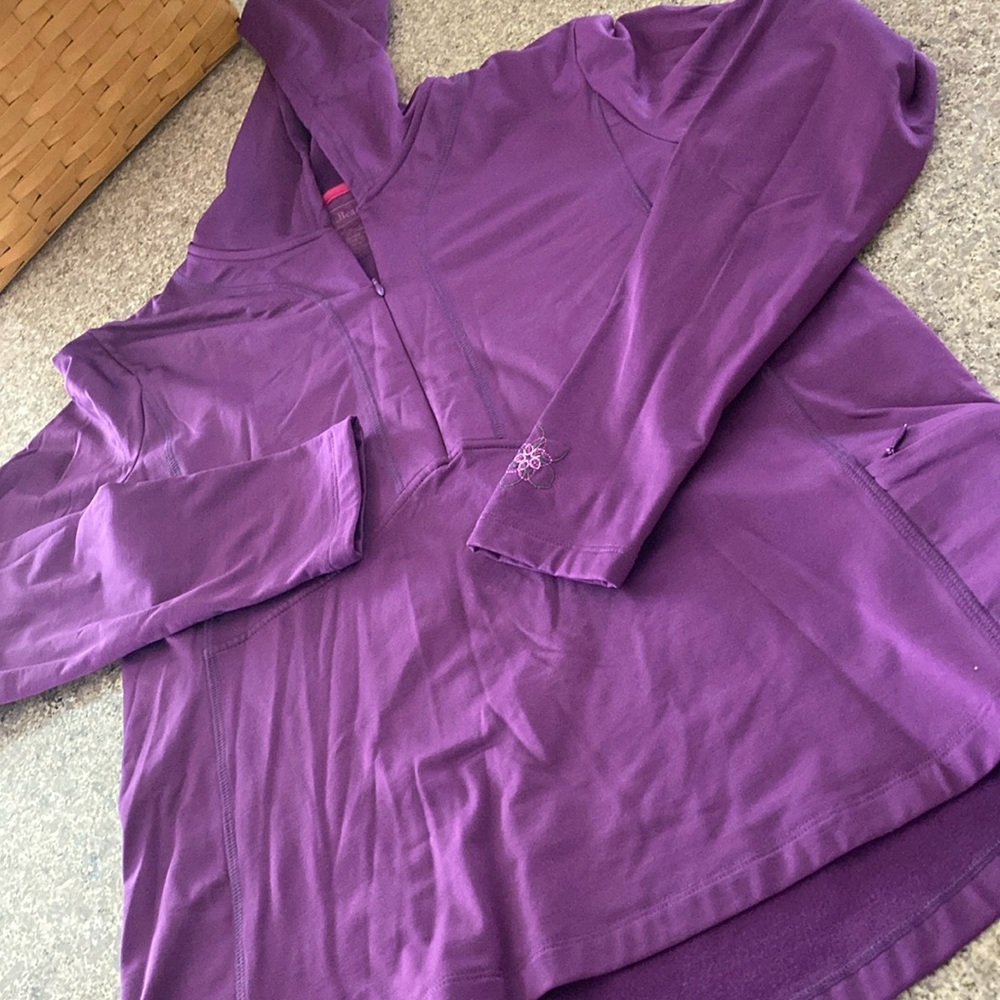 L.L. Bean Hoodie Sweatshirt With Fleece Size Large Flower Pullover